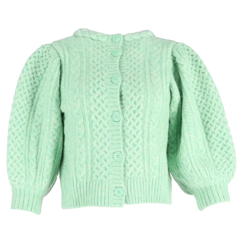 SEA New York Ebba Cable-Knit Sweater in Green Merino Wool British Gentlewoman Style
