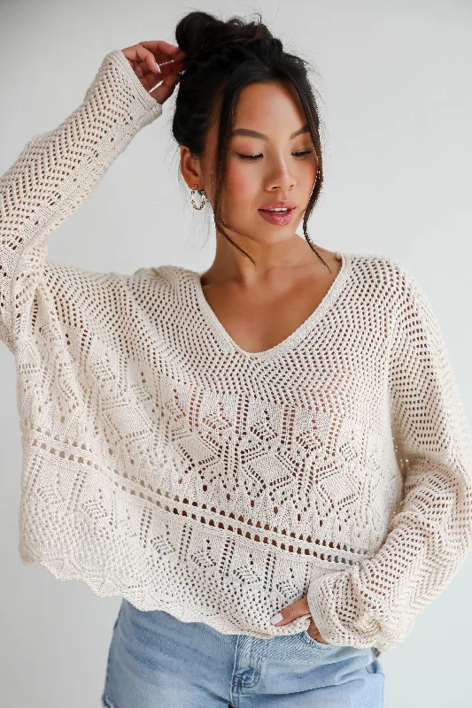 Laidback Moments Natural Crochet Knit Top Dapper Women's 1920S