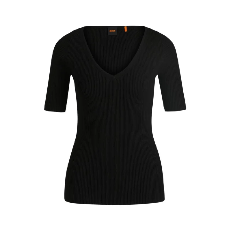 Knitted sweater with V neckline in slim fit Sustainable Organic