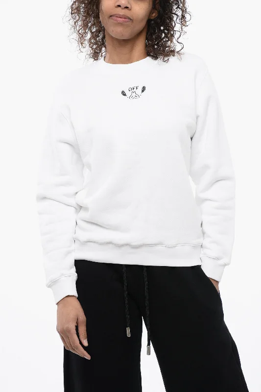Off-White Bandana-Embroidered Brushed Cotton Crew-Neck Sweatshirt Monochromatic Office Style