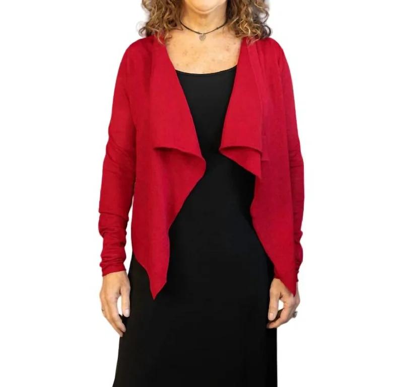 Open Front Cardigan In Chili Bold Women's Animal Print