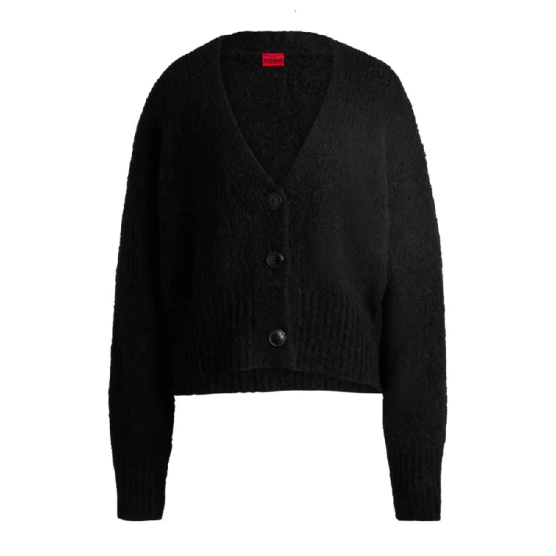 Oversize-fit cardigan with V neckline and cropped length performance