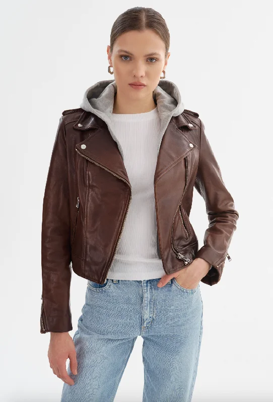 Holy Leather Biker Jacket - Chocolate Brown Bold Women's Animal Print