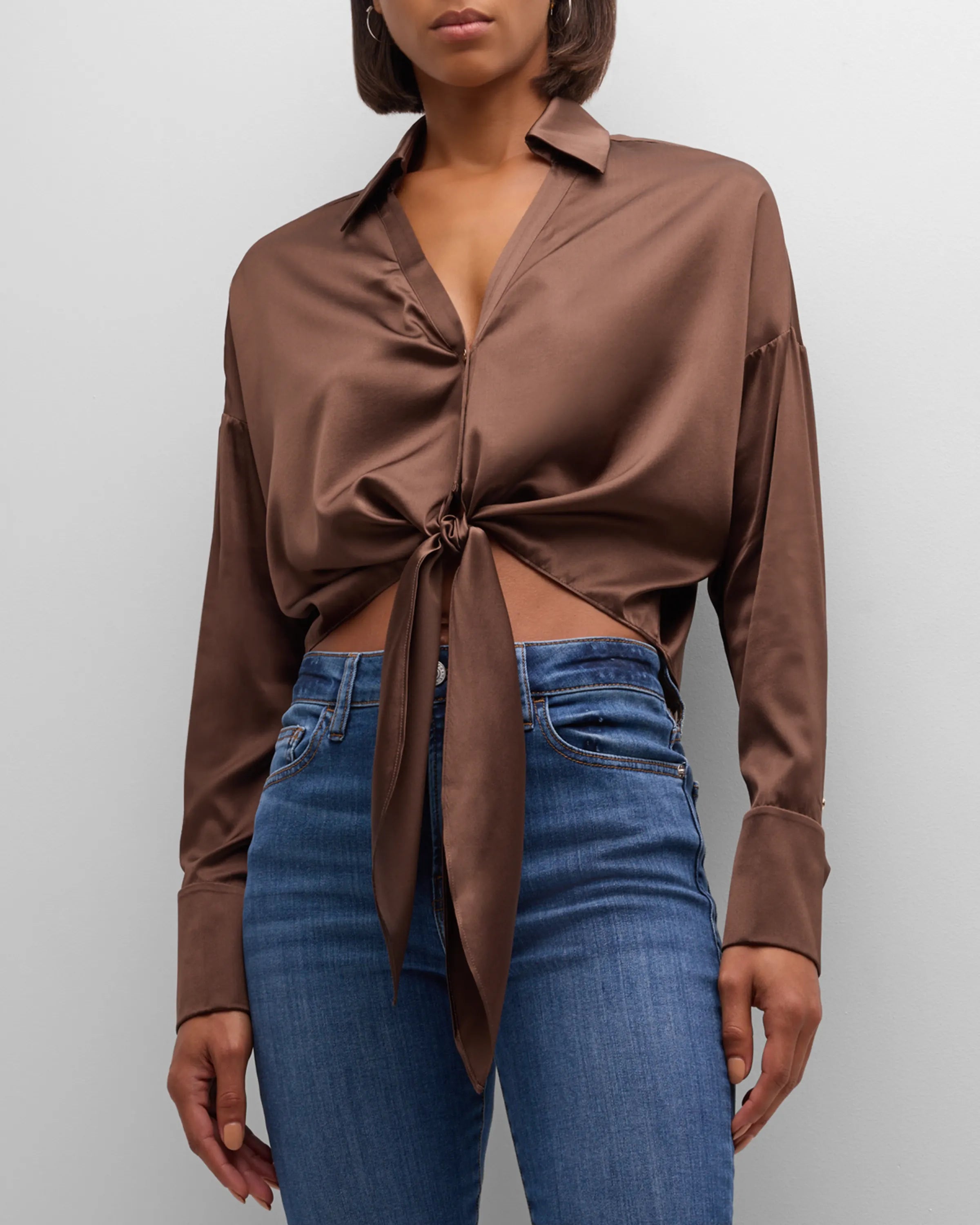 Farrah Silk Tie Front Blouse - Desert Earthy Women's 