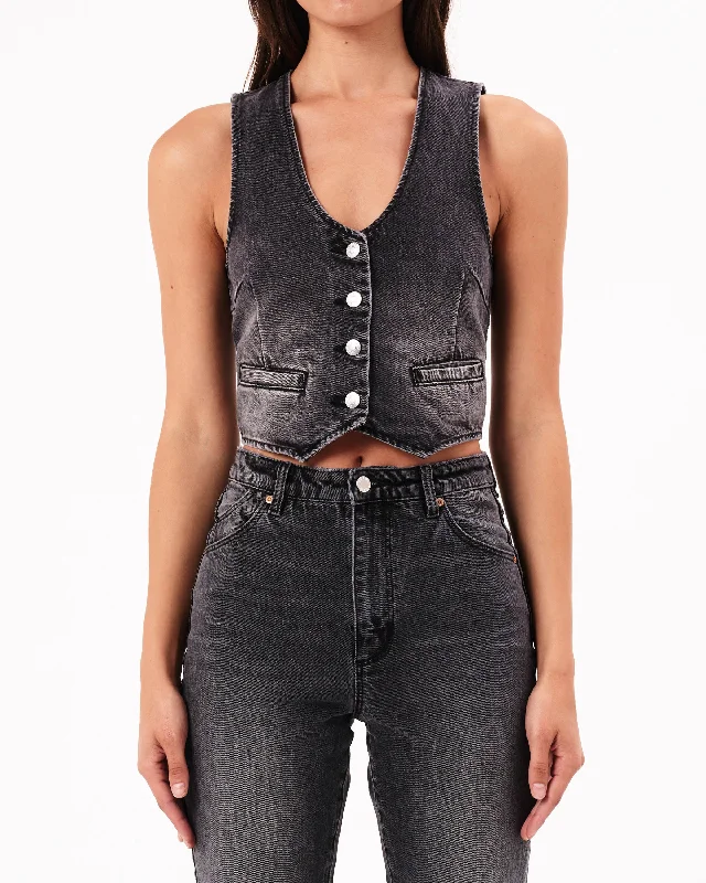 Dallas Vest Worn Black Relaxed Women's Beachy