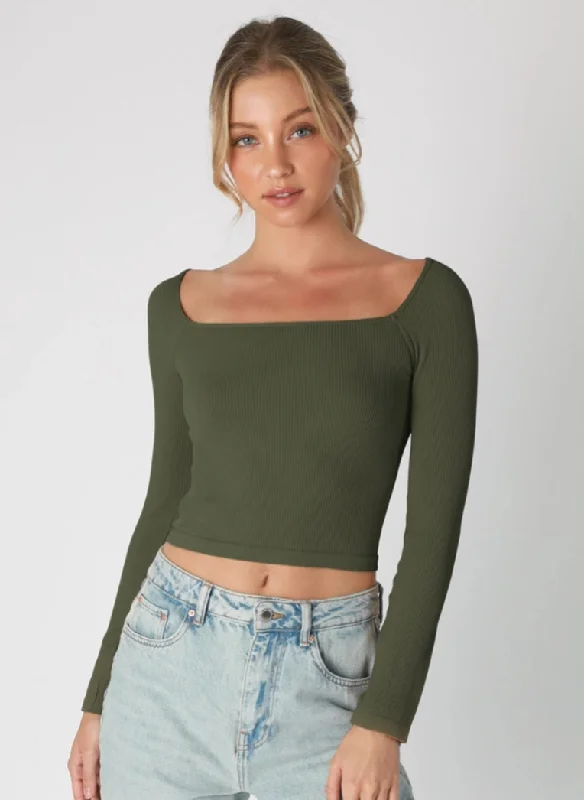 Ribbed Long Sleeve Square Neck Top Sustainable Organic