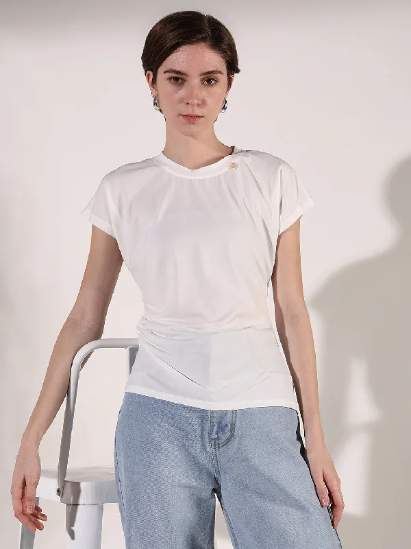 Women White Solid Top Hip Women's Urban