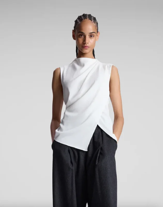 Amira Ruched Sleeveless Top - Off White Feminine Women's Style 