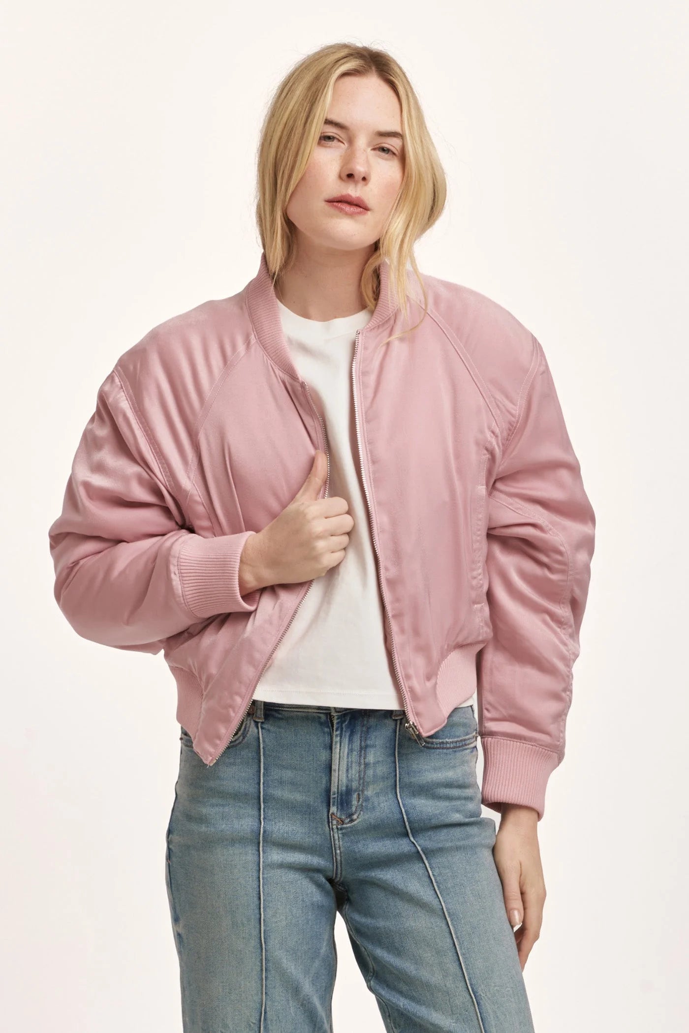 Samaria Relaxed Bomber Jacket - Satin Pink Modern Women's Tech