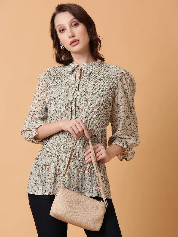 Women Green Floral Top Earthy Women's 