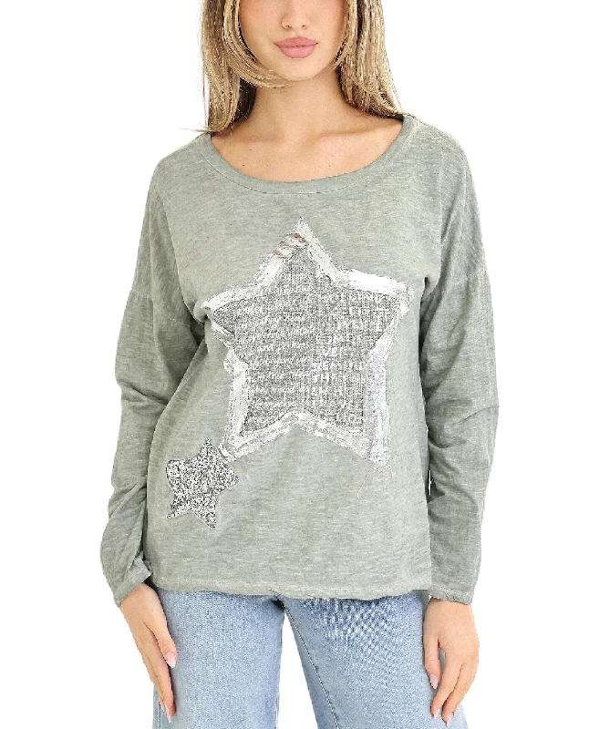 Star Long Sleeve Cotton Tee Modern Women's 