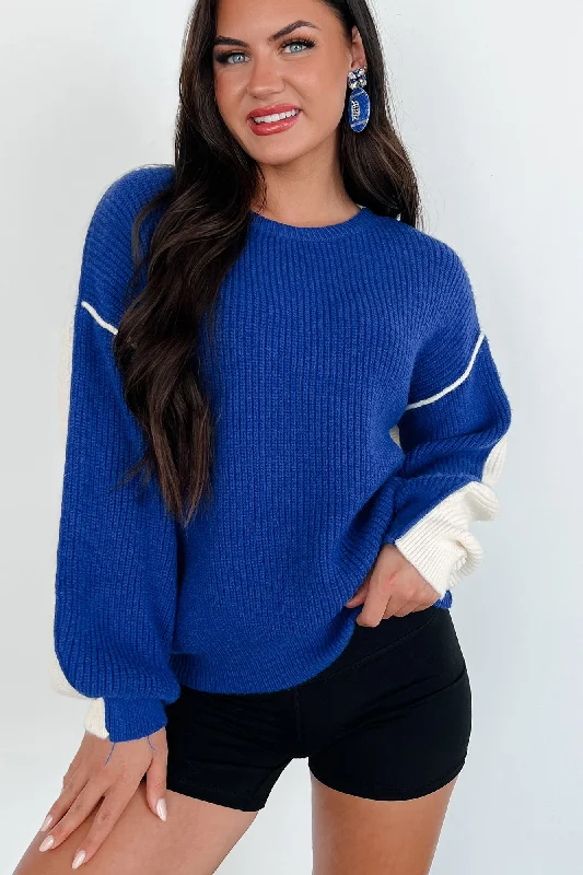 Competitively Cute Colorblock Sweater (Blue/Ivory) Sporty Women's Tennis
