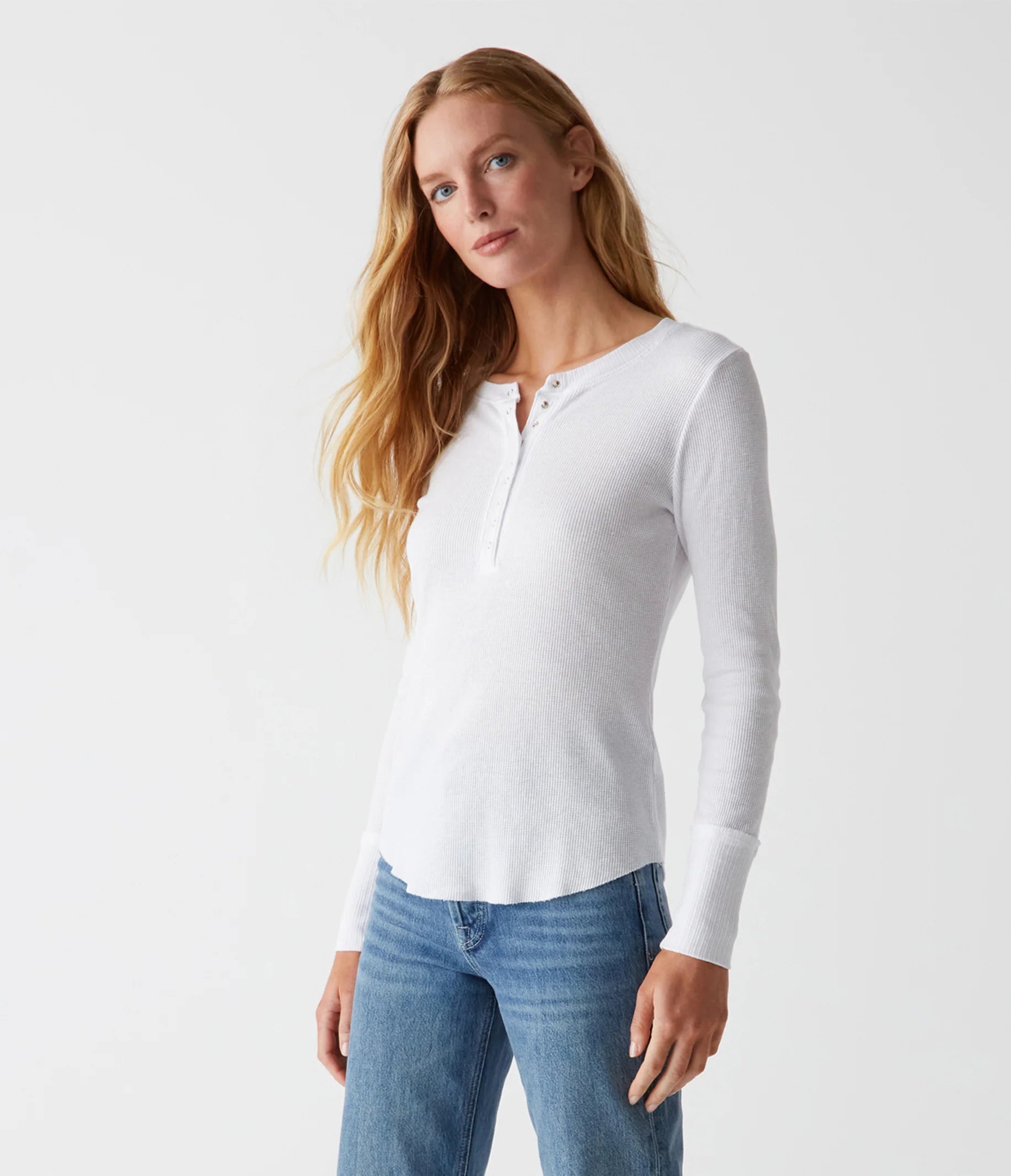 Regan Thermal Henley Tee - White Trendy Women's 
