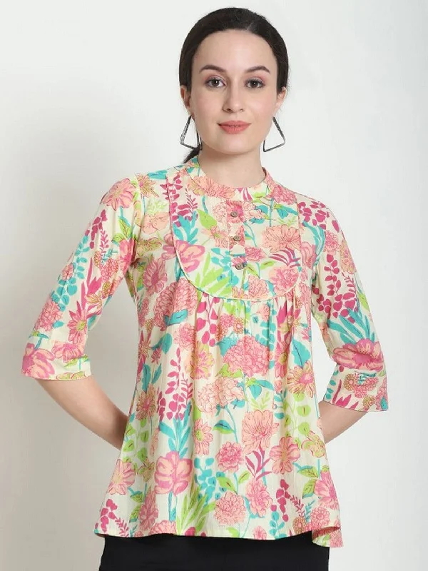 Floral Print Loose Fit Top Luxurious Women's High -  end
