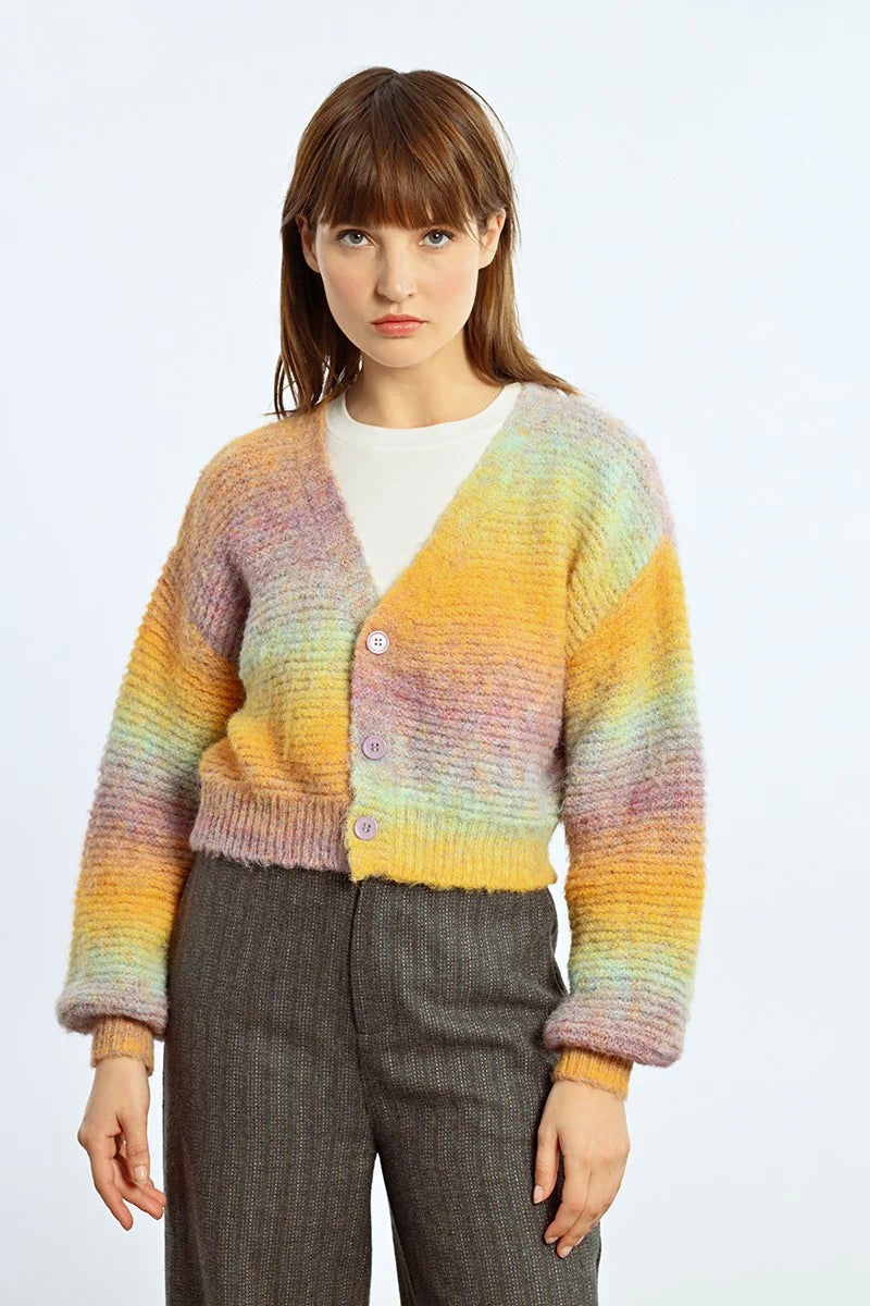 Tie Dye Cardigan - Yellow Saffron Monochromatic Office Style
