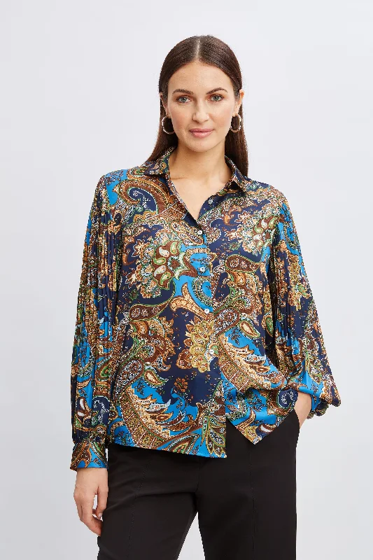 T-Tahari Royal Paisley Button Down Contemporary 
