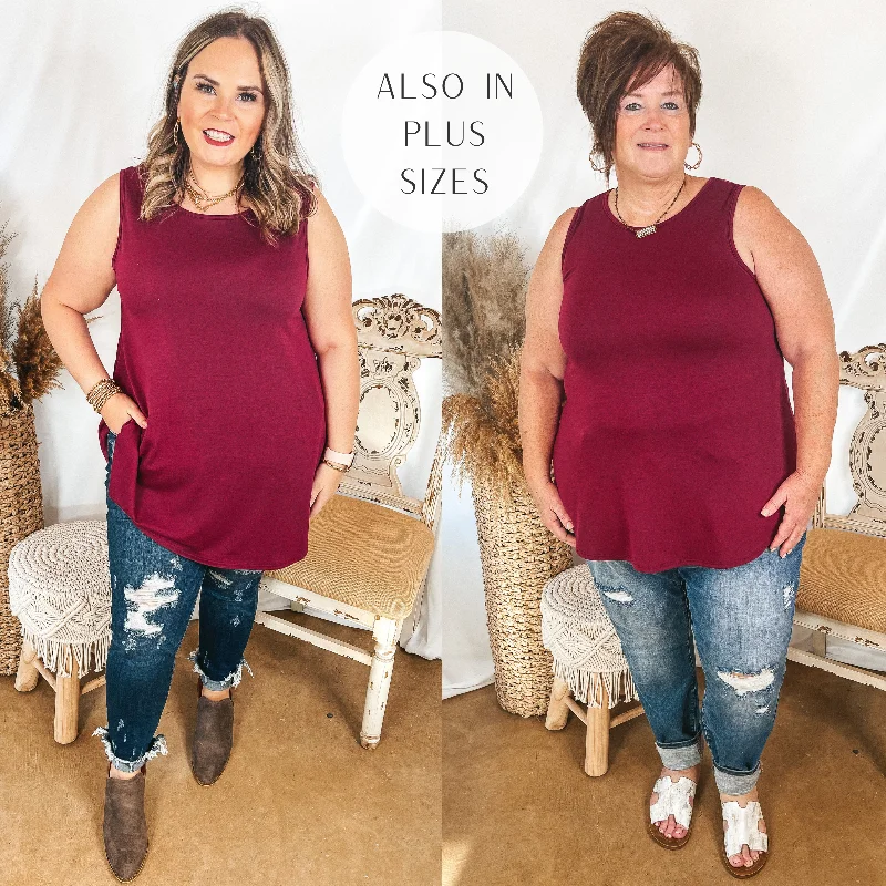Give Me Joy Solid Knit A-Line Tank Top in Maroon Women