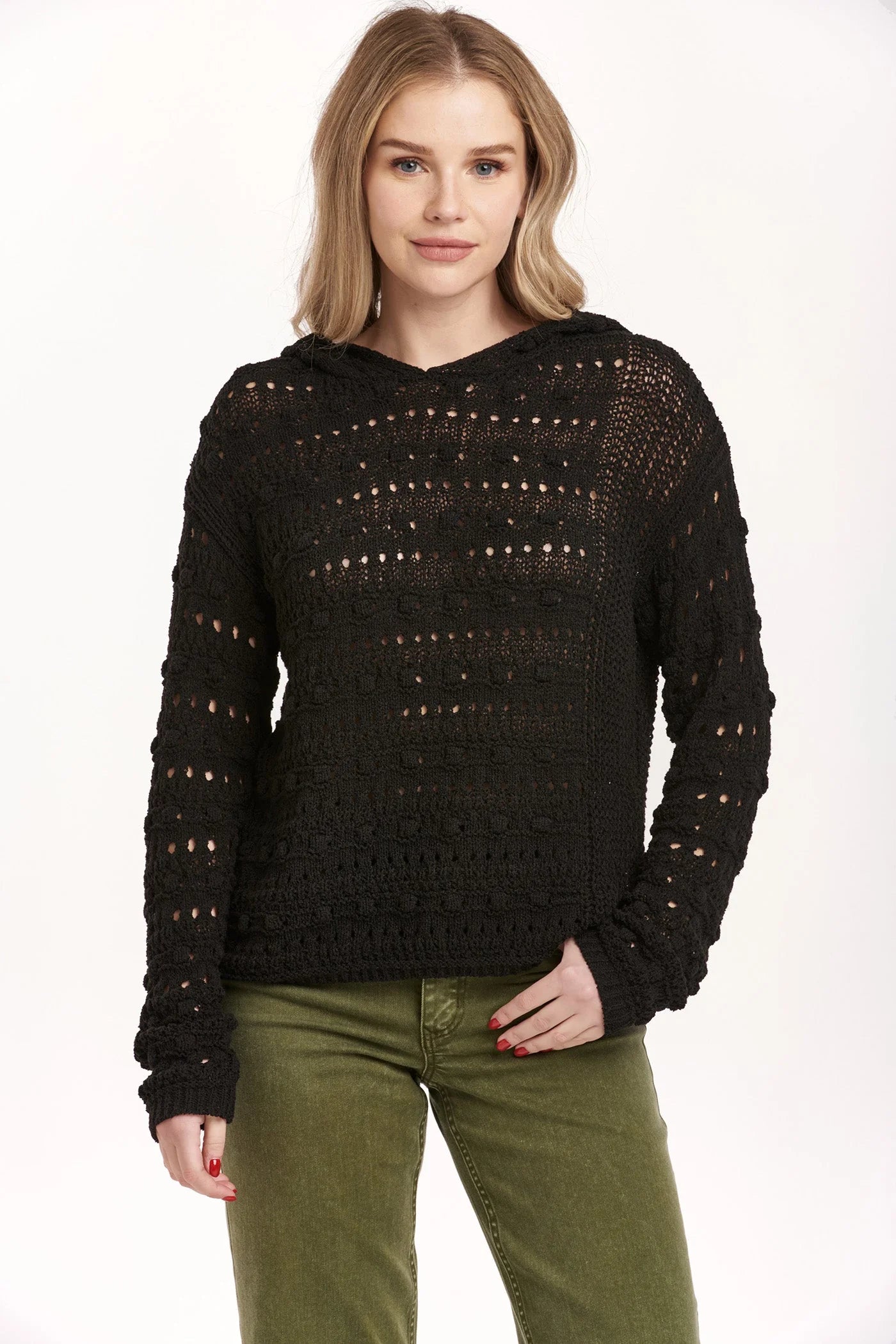 Olsen Pointelle Hoodie - Black Elegant Women's 