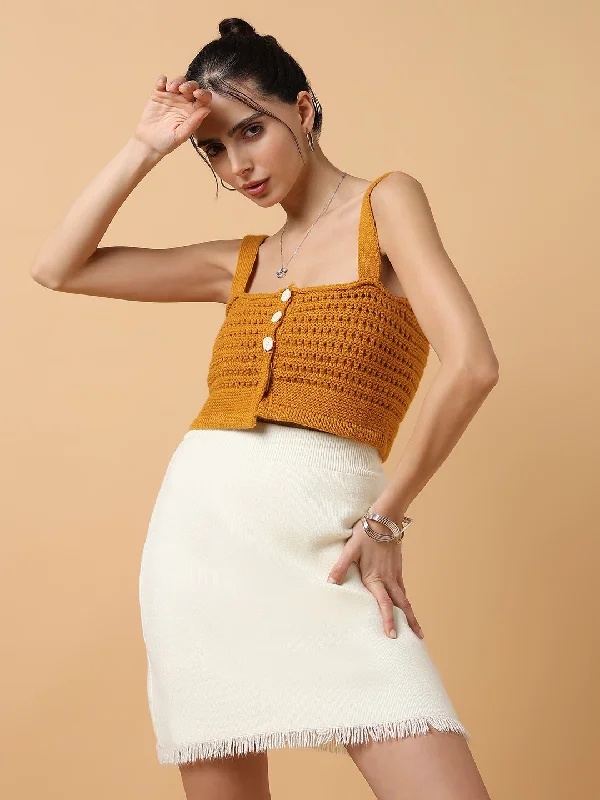 Women Solid Bralette Mustard Crop Top Monochromatic All - in - one