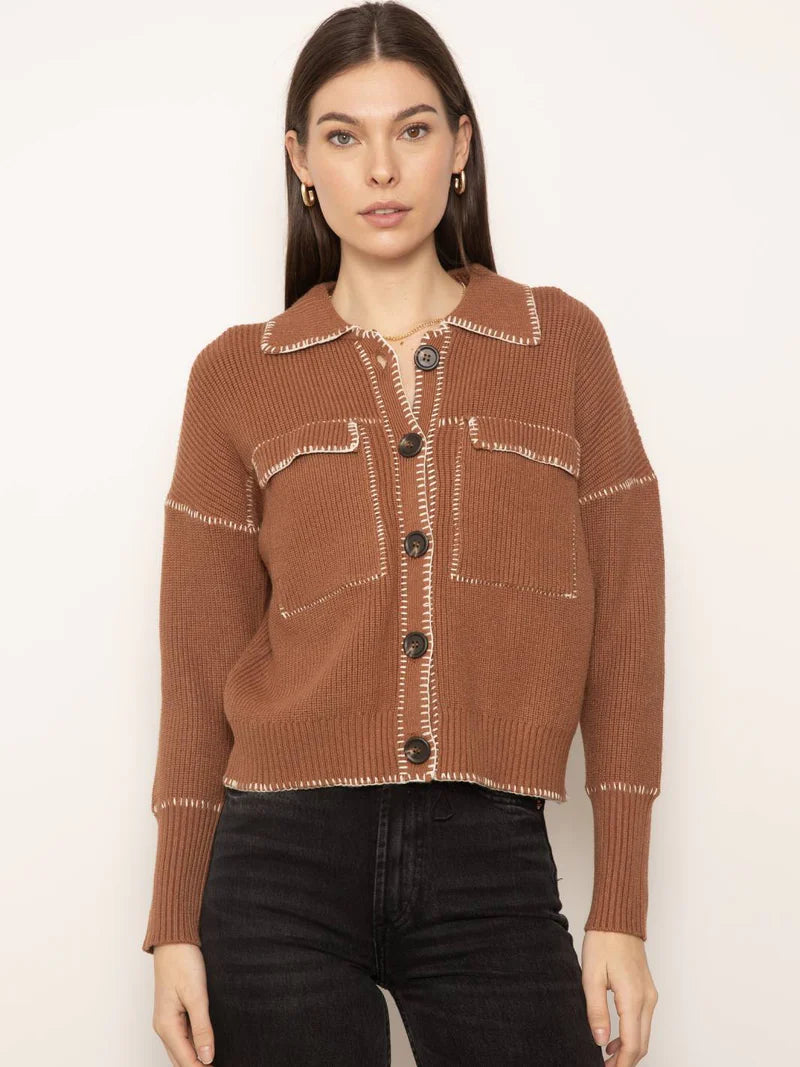 Casey Whipstitch Sweater Jacket - Saddle Brown Artistic Women's Avant - 