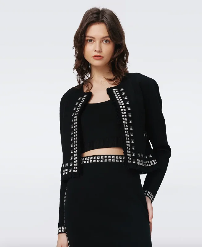 Brogan Knit Jacquard Cardigan - Black Stud Geometric