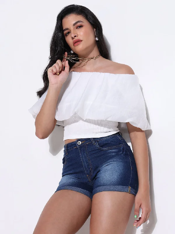 Women White Solid Top Laid - back Women's Vibe