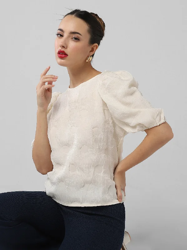Women Cream Solid Top Unique Women's Upcycled