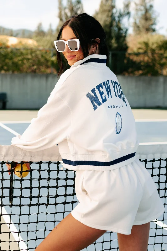 Brooklyn Strolls Embroidered Loungewear Set (Ivory/Blue) Tough Women's Military - inspired