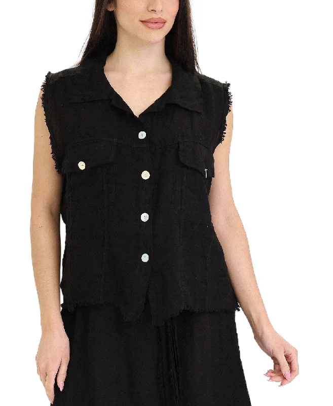 Linen Vest w/ Frayed Edges Vintage Women's 1970S 