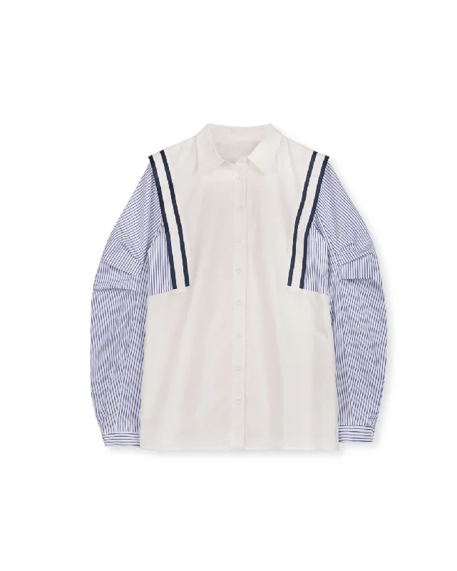 Stripe And Solid Blouse Casual Women's Japanese 