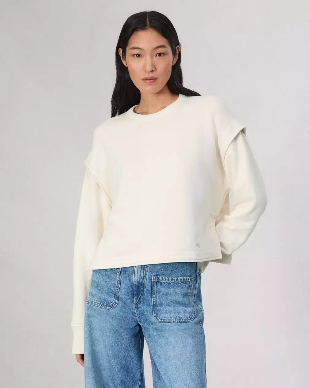 Jo Cotton Blend Top - Ivory Classic Women's Tweed