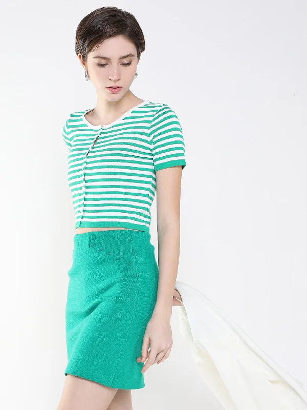 Women Striped Green Fitted Top Women