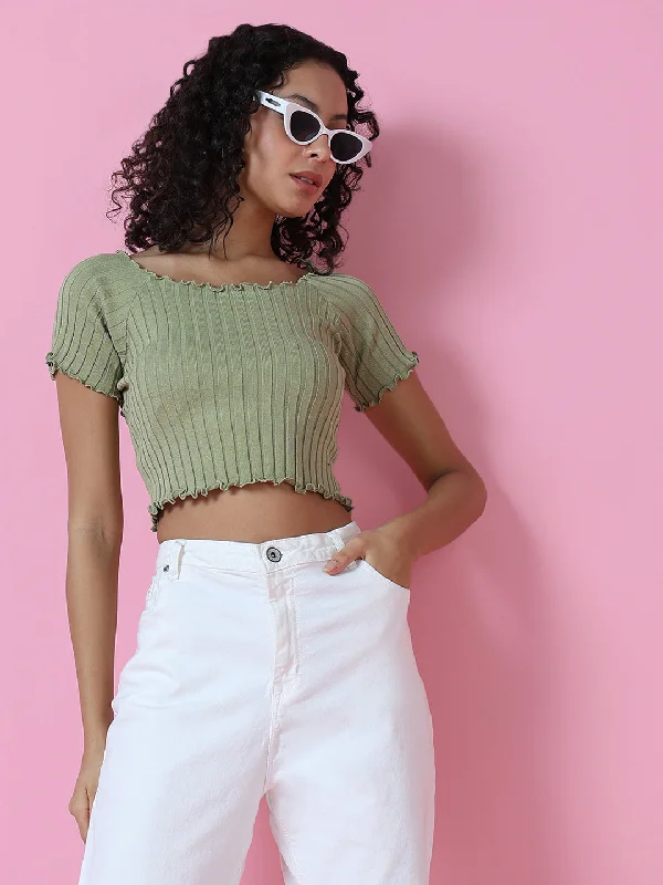 Women Green Solid Crop Top Luxurious Women's High -  end