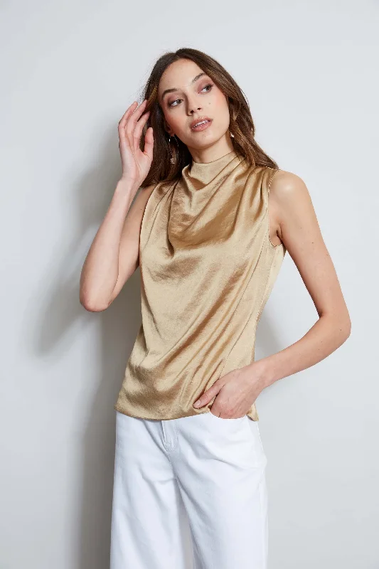 Satin Draped Neck Top performance