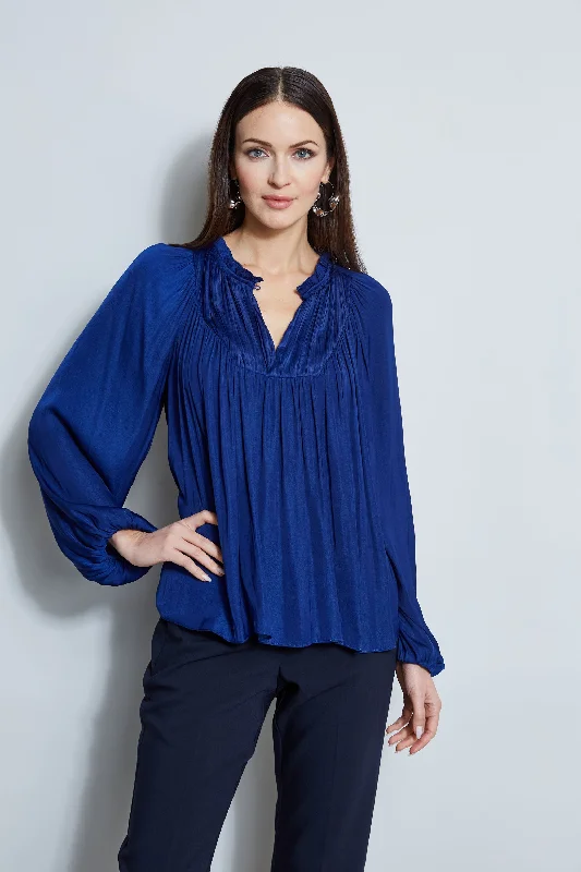 T-Tahari Pleated Blouson Shirt Dapper Women's Bow - adorned