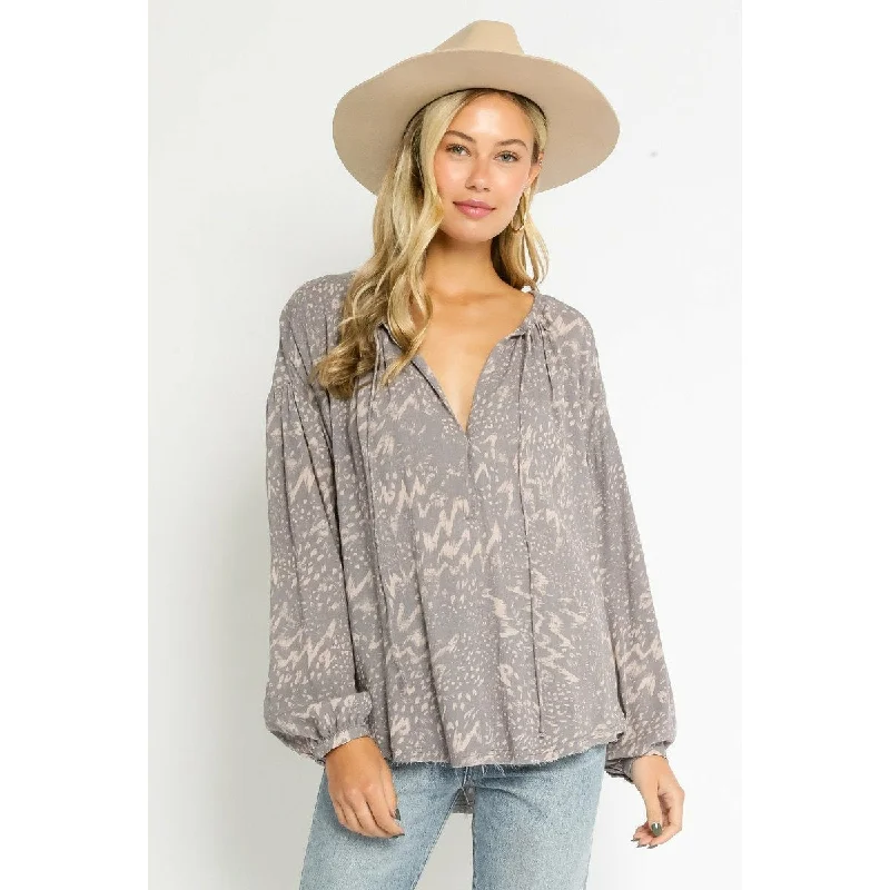 Echo Grey Peasant Top Refined Women's Hand - crafted