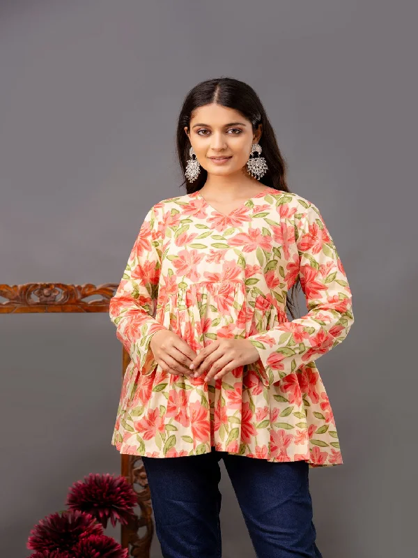 Printed Full-Length Sleeves Regular Pure Cotton Top Cozy Women's Winter