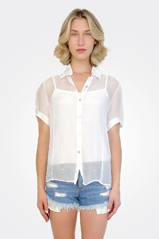 Sheer Short Sleeve Blouse - White Sporty Women's Tennis