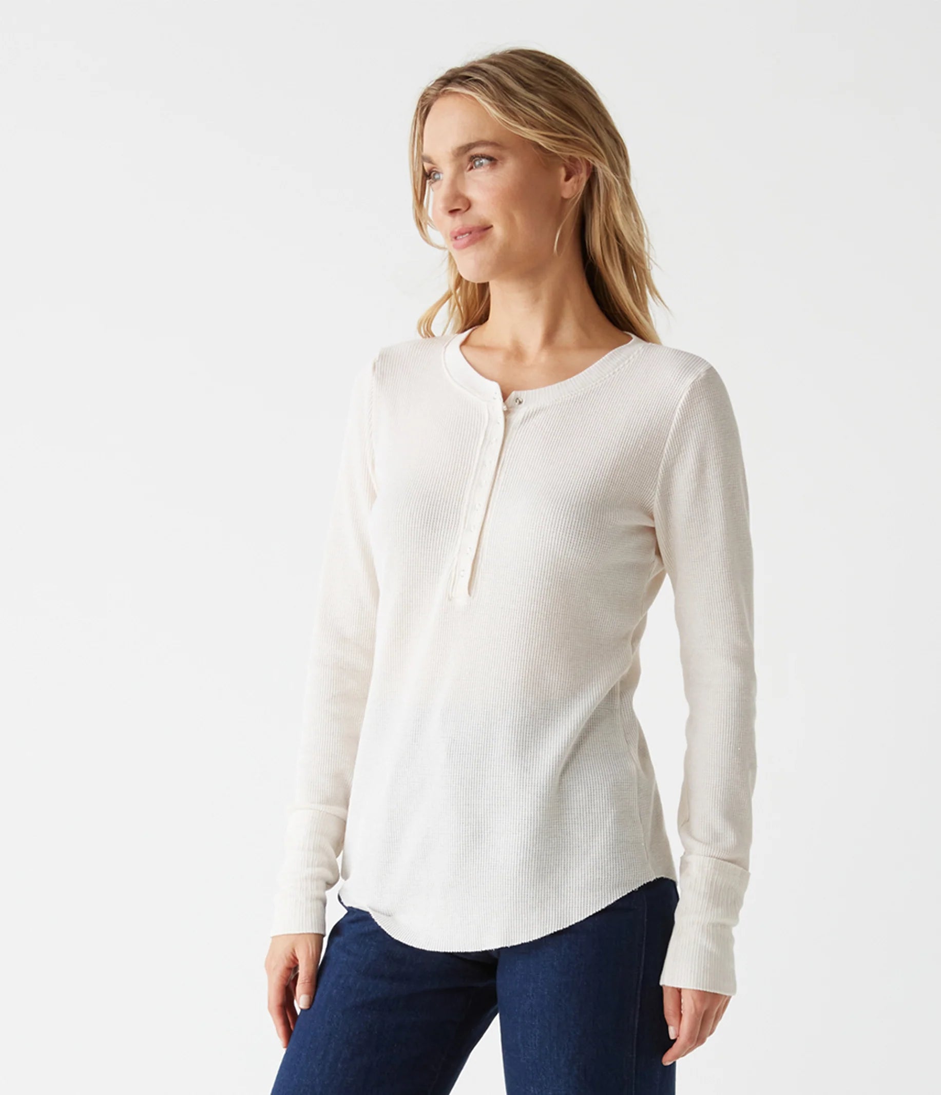 Regan Thermal Henley Tee - Chalk Traditional Women's 