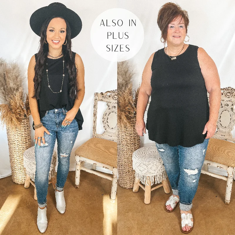 Give Me Joy Solid Knit A-Line Tank Top in Black Elegant Women's 