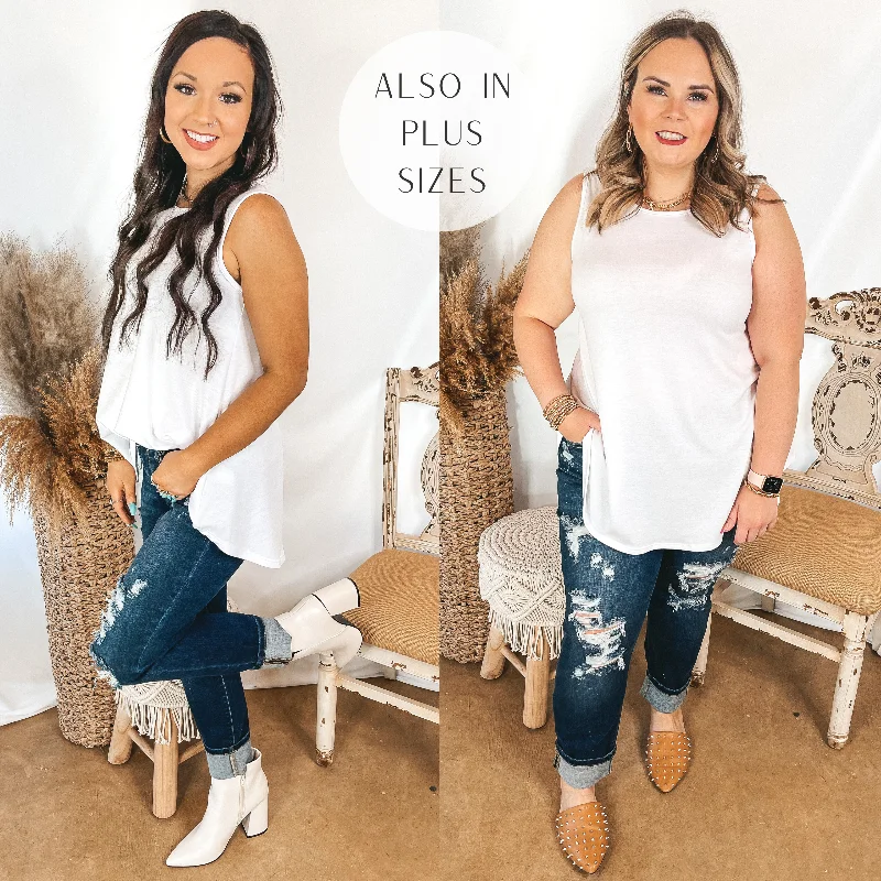 Give Me Joy Solid Knit A-Line Tank Top in White Preppy Women's College