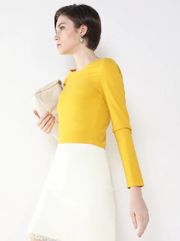 Women Solid Yellow Top Casual Women's Loose - fitting