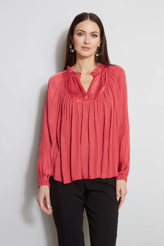 T-Tahari Pleated Blouson Shirt Minimalist Women's Casual