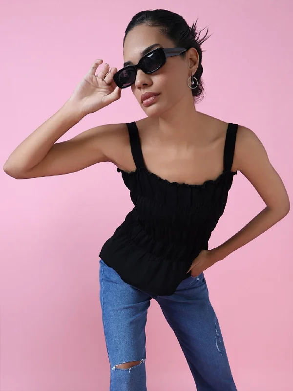 Women Black Solid Top Hip Women's Retro
