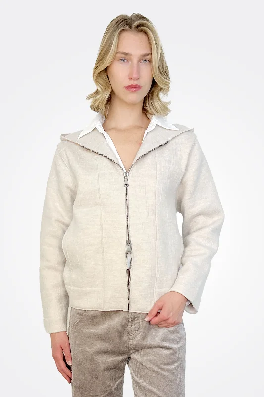 Hooded Boiled Wool Jacket - Ice Minimalist Women's Casual