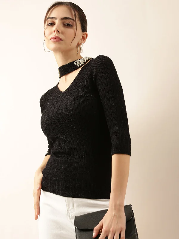 Women Black Solid Top Sustainable Organic