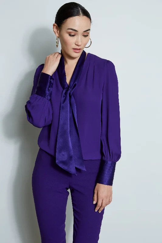 Blouson Satin Tie Shirt British Gentlewoman Style