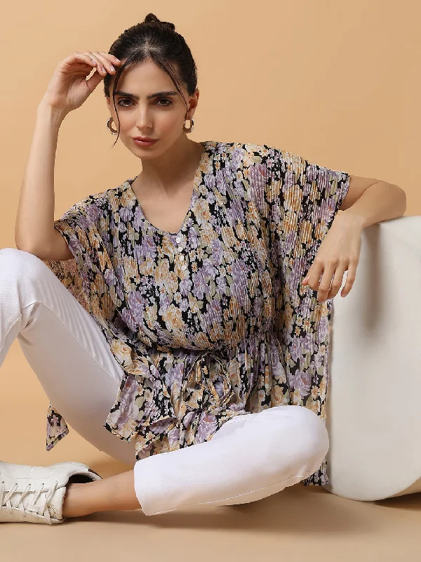 Women Lavender Floral Kaftan Top Traditional Women's Wool