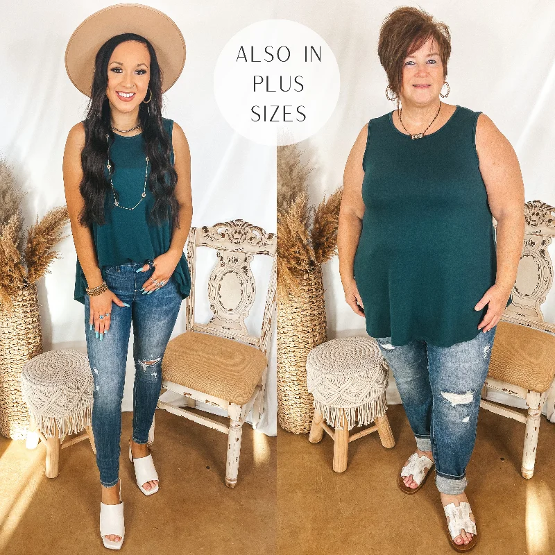 Give Me Joy Solid Knit A-Line Tank Top in Dark Teal Sharp Women's Italian