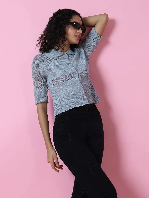 Women Grey Solid Shirt Style Top Compression